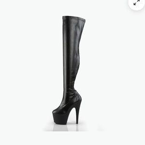7” Stiletto Heels,Thigh High Boots Blck Str Faux Leather/Blck Matte S 7 Pleasers